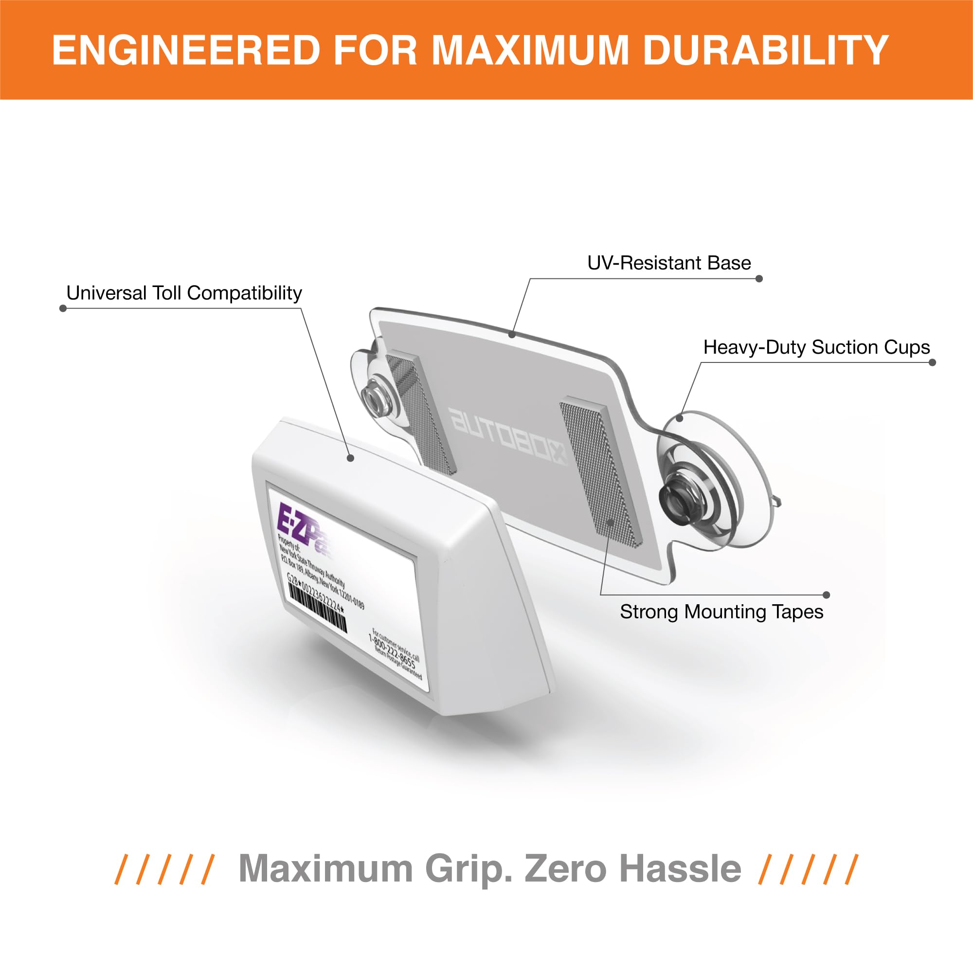 AUTOBOXCLUB EZ Pass Holder suction cups for easy, tool-free installation