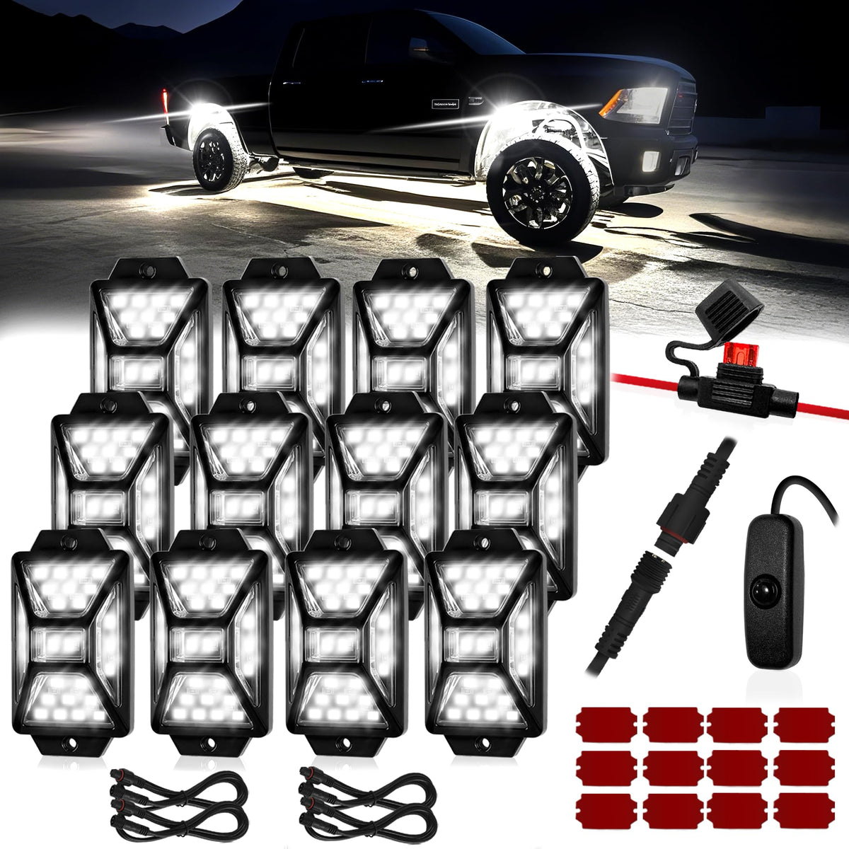 Auto Buero 12-pod rock light kit assembled, ready for quick installation.