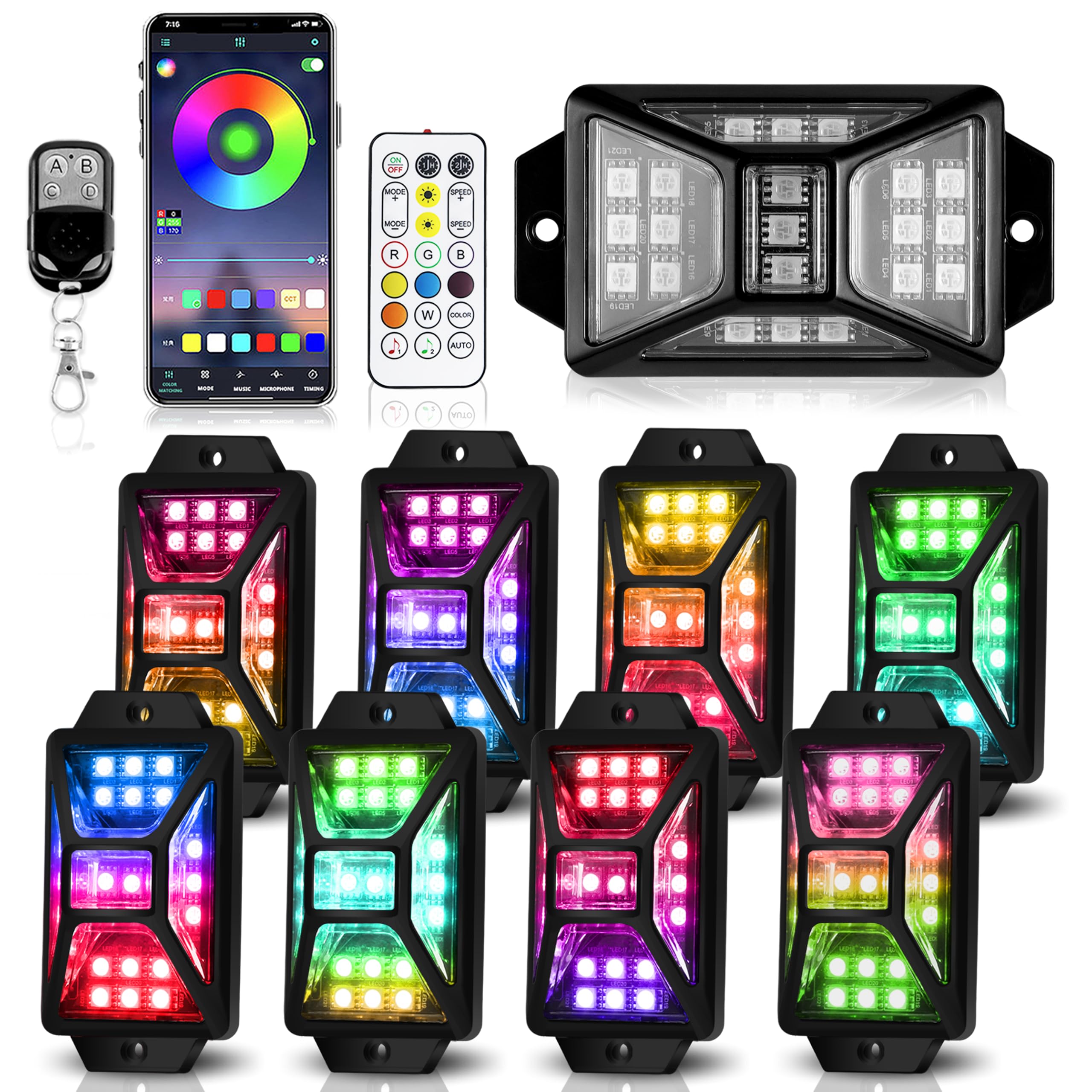 Auto Buero 8-Pod RGB rock light wheel well illumination enhances night visibility