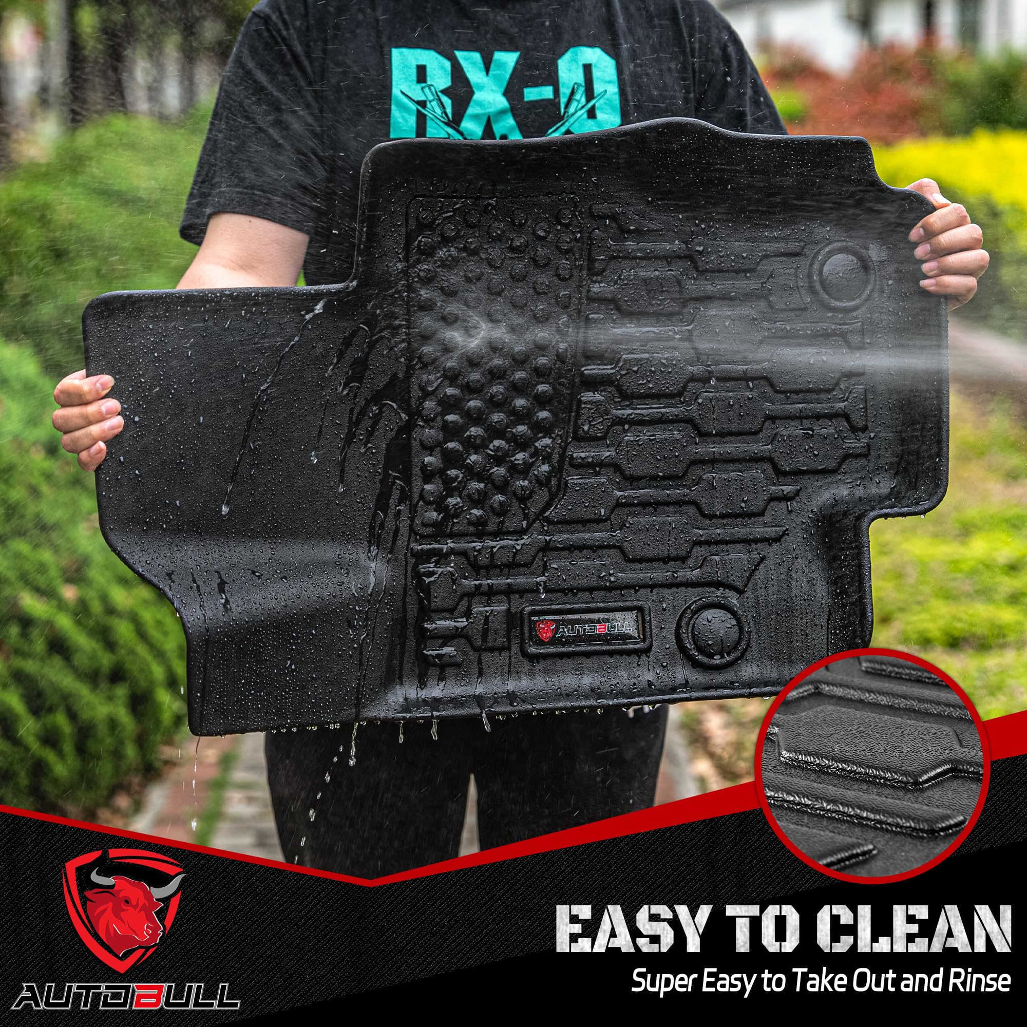 AUTOBULL XT5 textured non-slip surface reduces shifting and keeps mats in place.