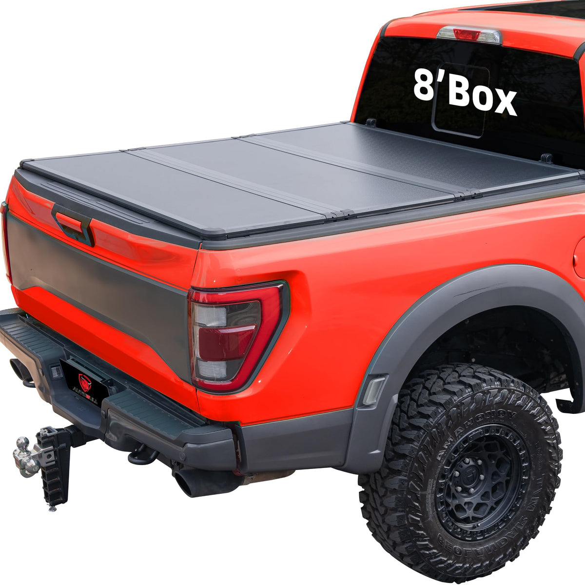 AutoBull hard-top tri-fold cover on Ram 8ft bed, front view for secure cargo.
