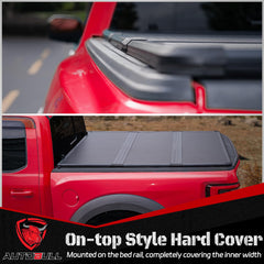 AutoBull hard top tri-fold cover in closed state on a Ram truck bed highlighting secure cargo