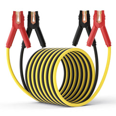 AutoChat heavy-duty jumper cables in use showing 30ft reach for car battery boosting.