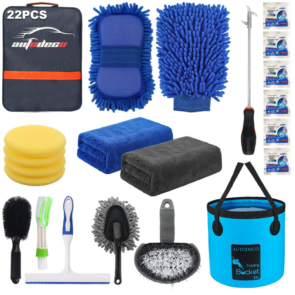 AUTODECO 22Pcs kit bucket in use for easy on-the-go car washing
