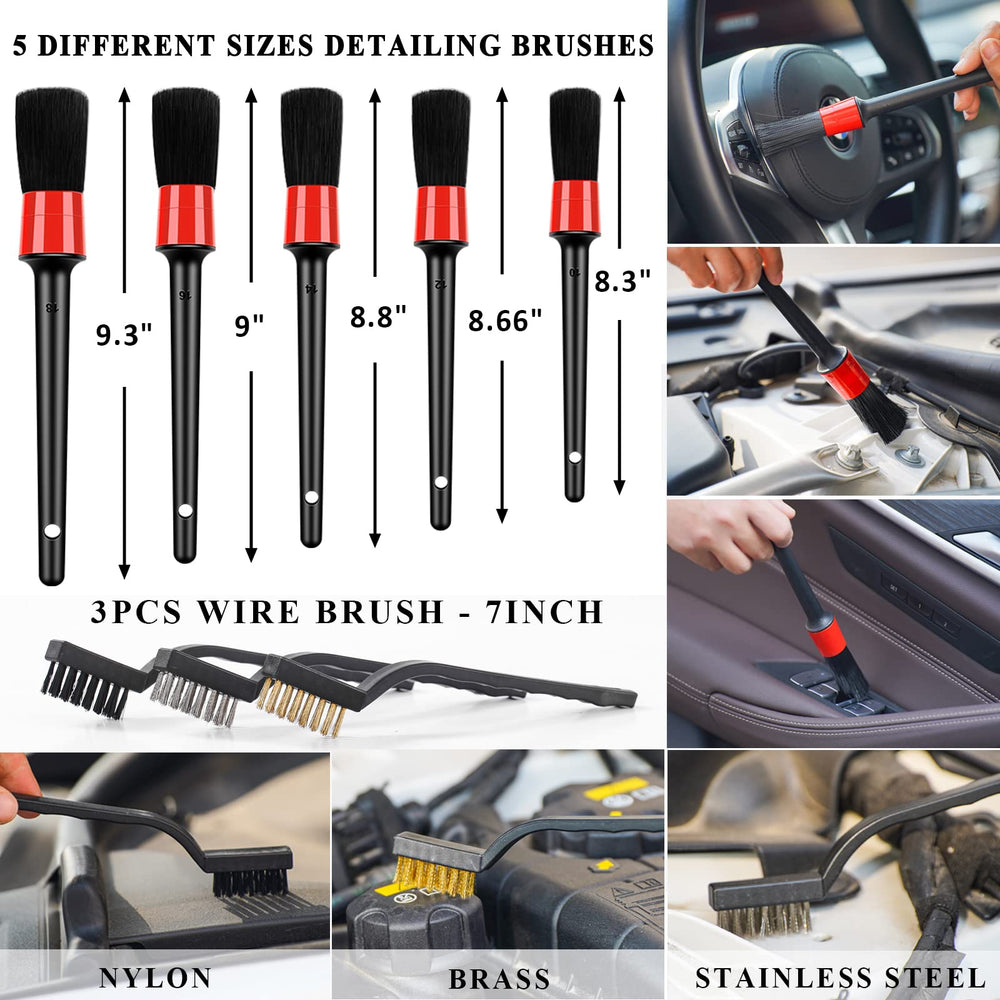 AUTODECO 33Pcs detailing brushes reach tight areas with safe scrubbing.