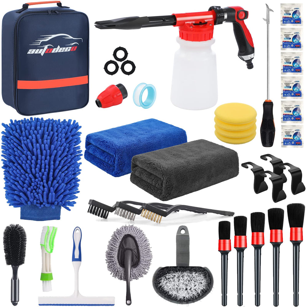 AUTODECO 33Pcs foam gun improves control for efficient car washing.