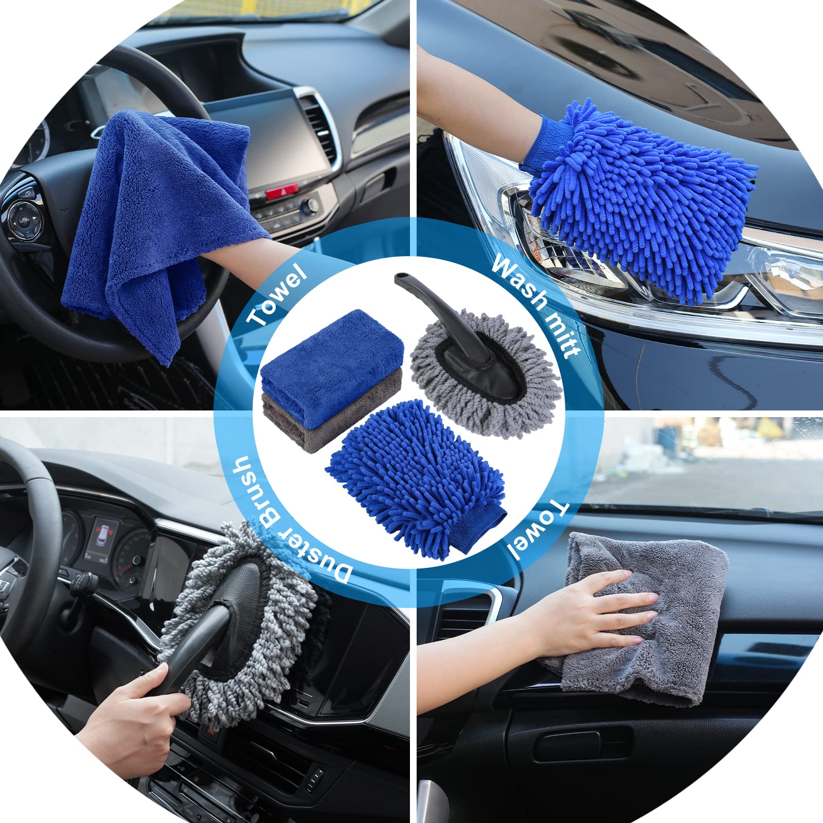AUTODECO 33Pcs wheel brush cleans rims with gentle scrubbing.