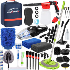 AUTODECO 43Pcs car wash kit foam gun in action for efficient rinsing.