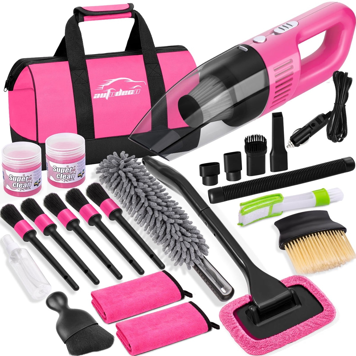 AUTODECO car cleaning kit vacuum in use, powerful suction tackles dirt