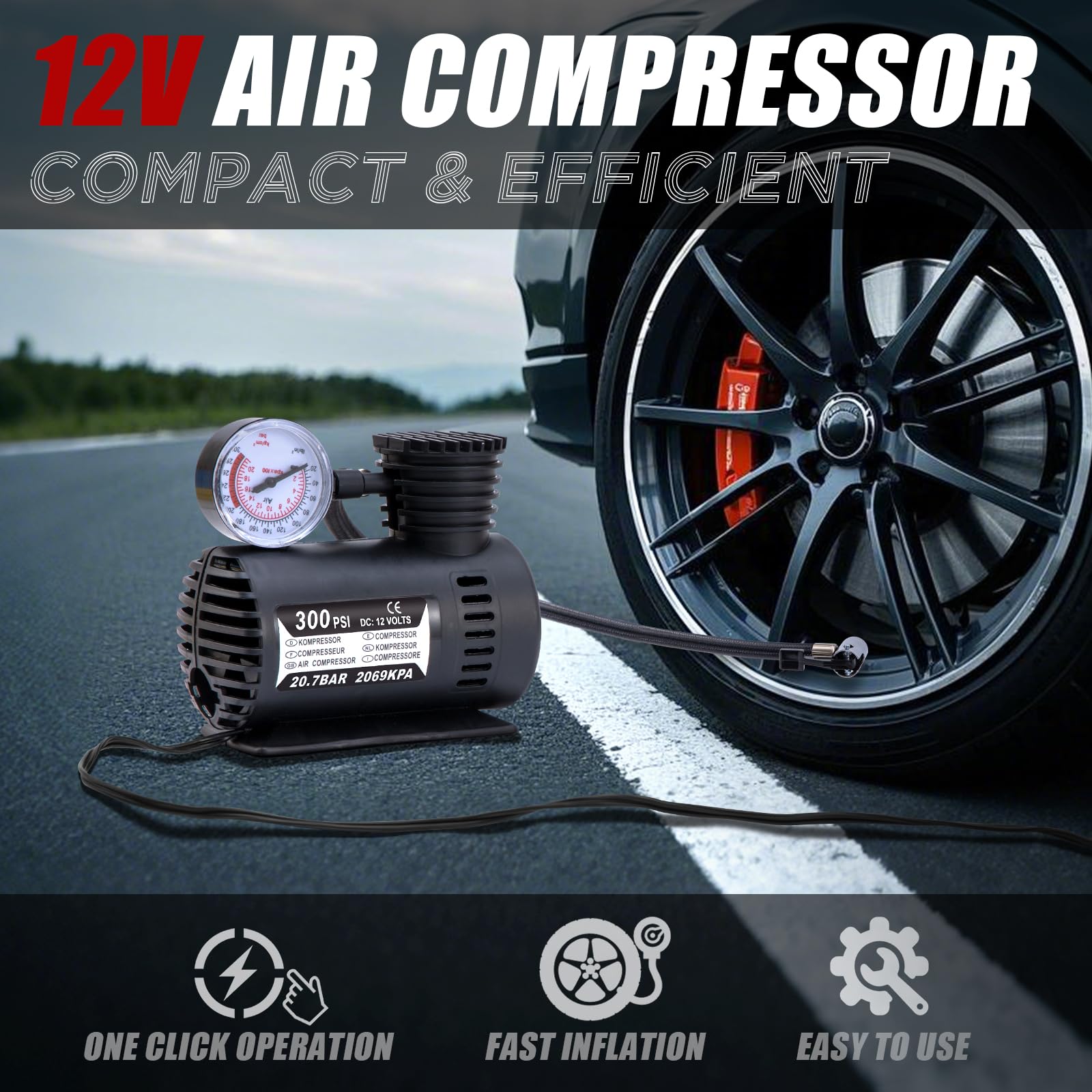 AUTODECO tire inflator in use for fast, reliable tire pressure restoration.