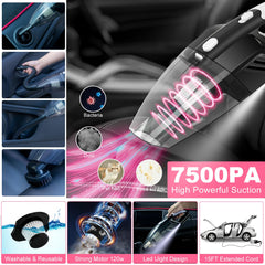 AUTODECO car vacuum with attachments showing strong suction for quick debris removal.