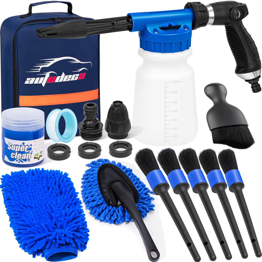 AUTODECO car wash foam gun sprayer blue for efficient, scratch-free washing.