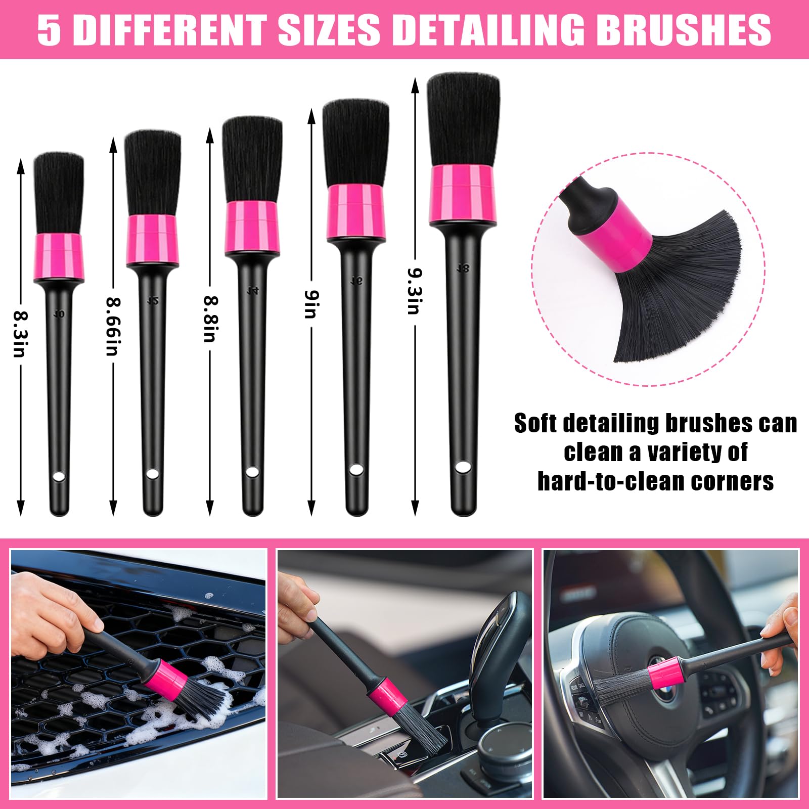 AUTODECO wire-brushes tackle grime in vents and tight spaces safely.