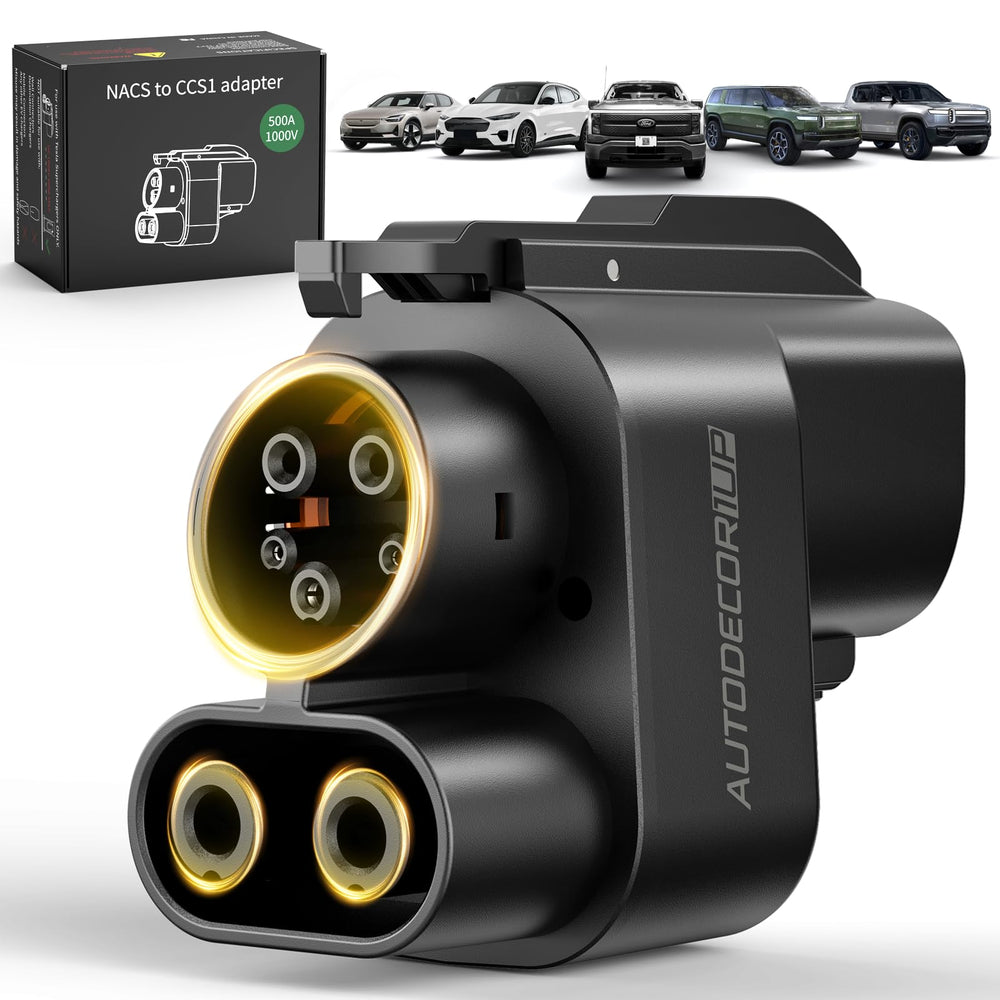 Autodecor 1Up NACS to CCS adapter front view, compact design for portable charging.