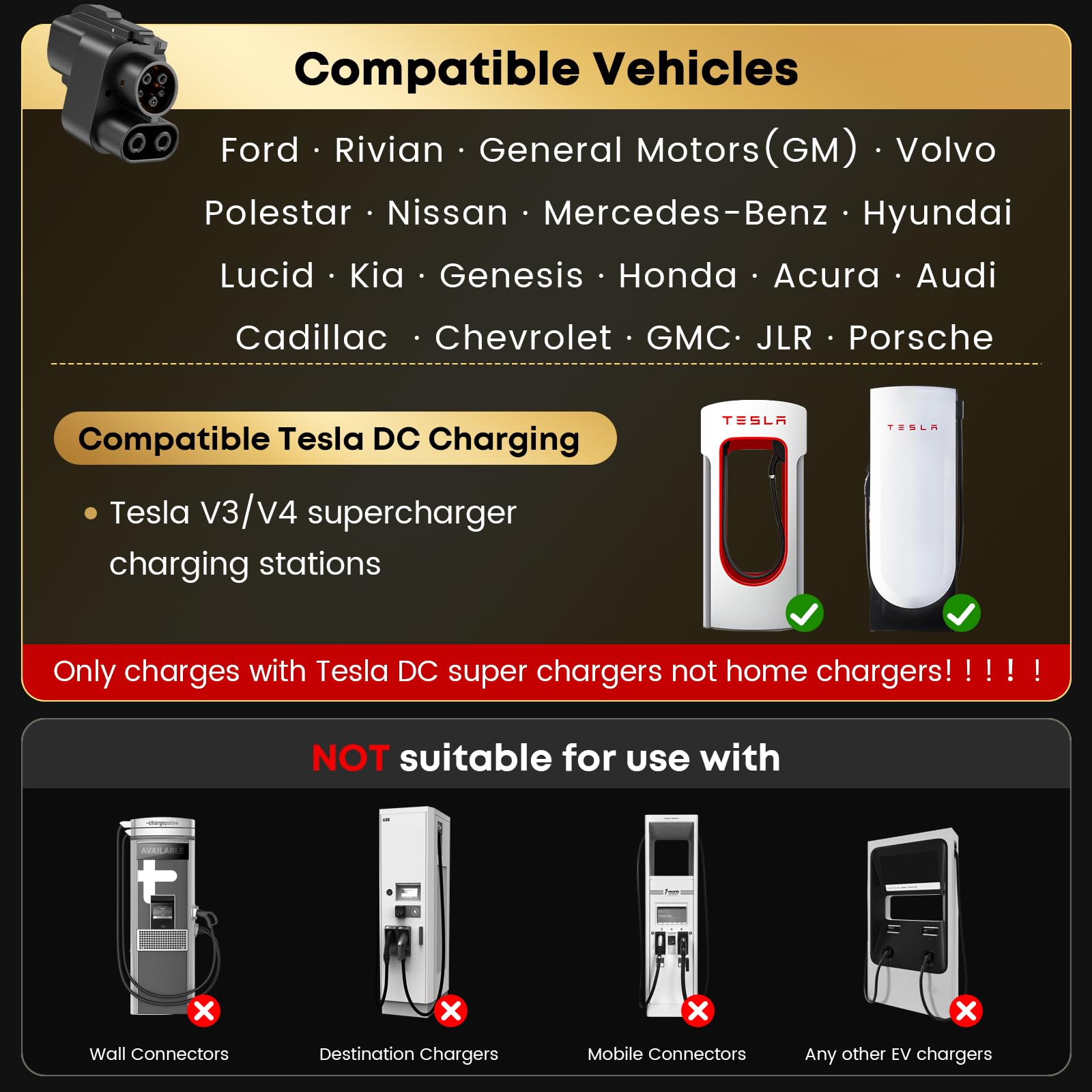Autodecor 1Up NACS to CCS adapter side angle, easy integration with vehicle and charger.