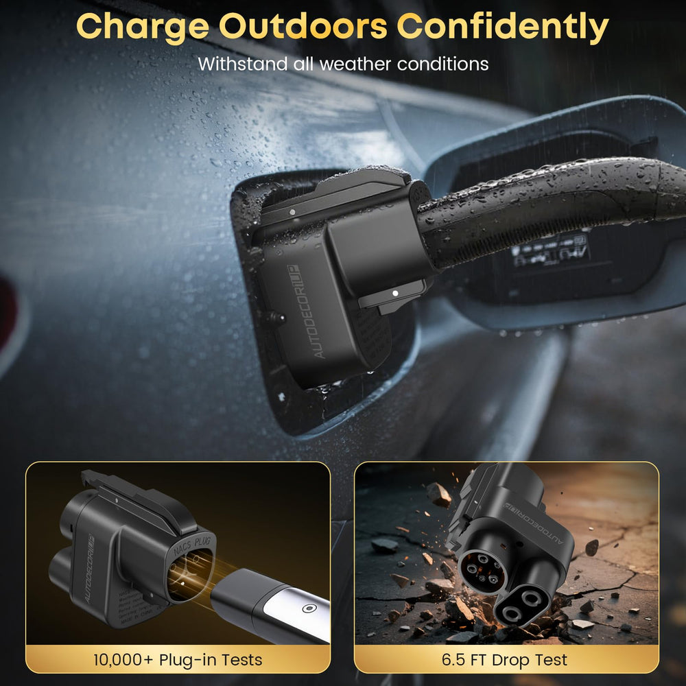 Autodecor 1Up NACS to CCS adapter with temperature sensors, prioritizing safe charging.