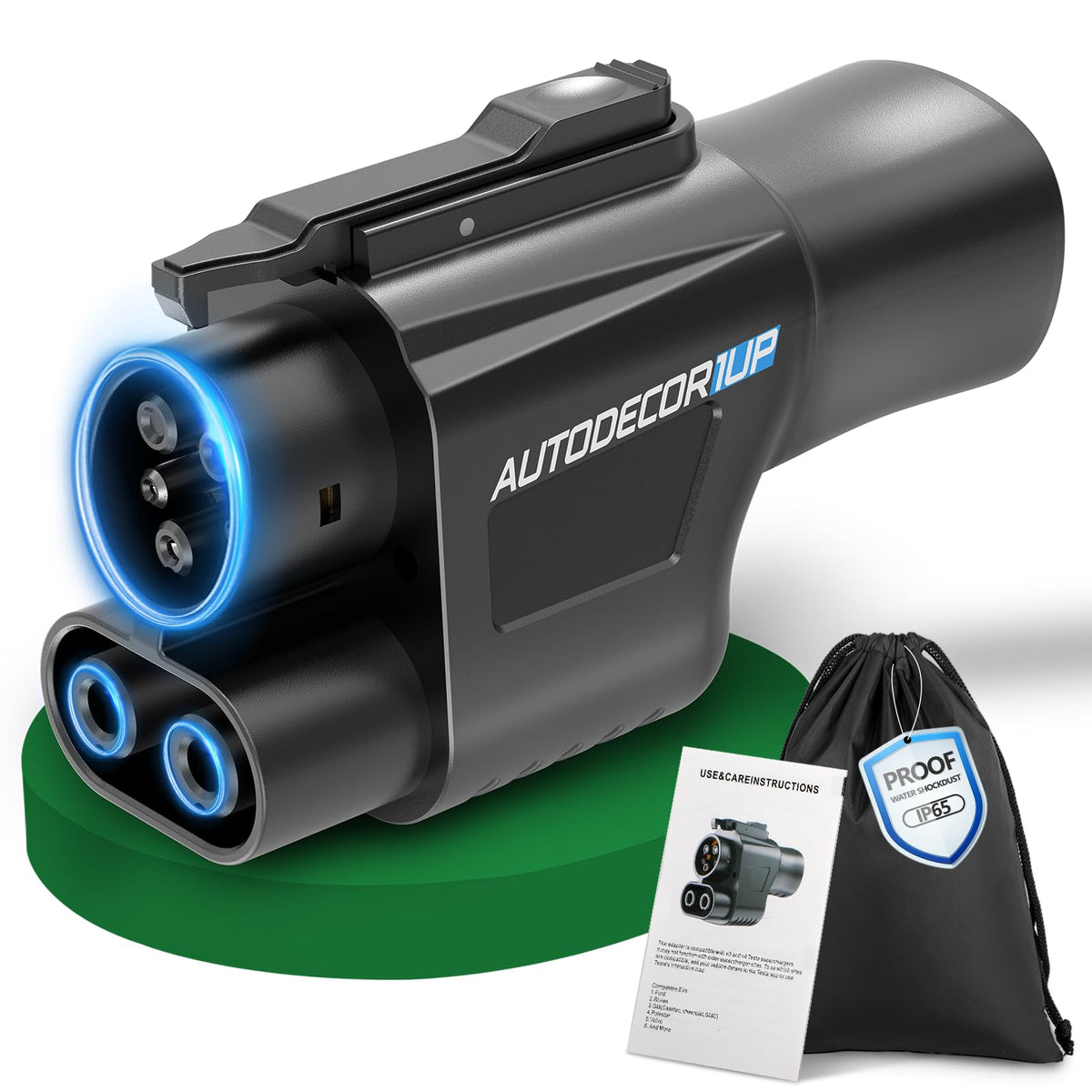 Autodecor 1Up NACS to CCS1 adapter port enables easy on-the-go charging access.