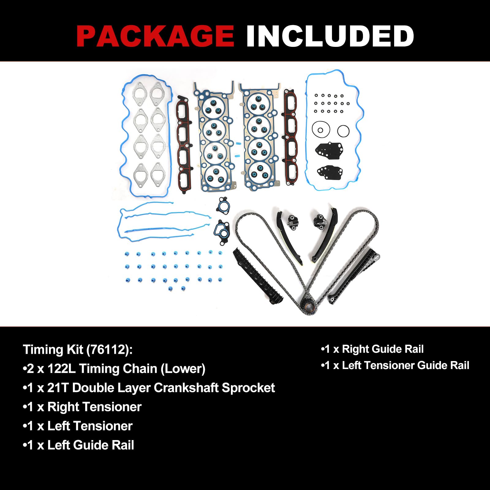 Autodevil timing chain kit 5.4L for Navigator 2005-2006, overall view of robust engine links