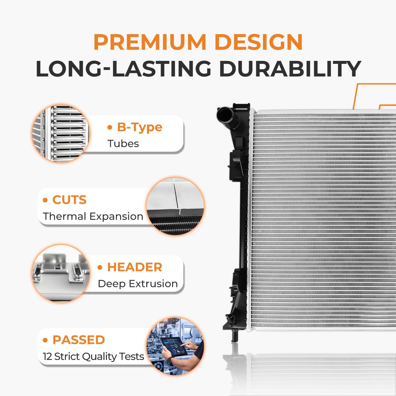 Autoexact radiator durable plastic tank balancing strength and weight