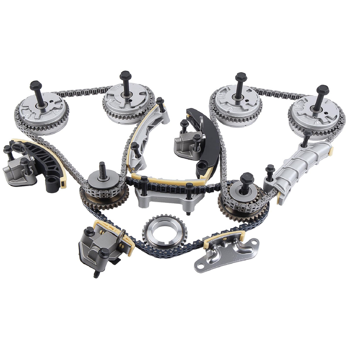 Autoexact timing chain kit assembly showing a complete GM V6 timing kit for precise installation