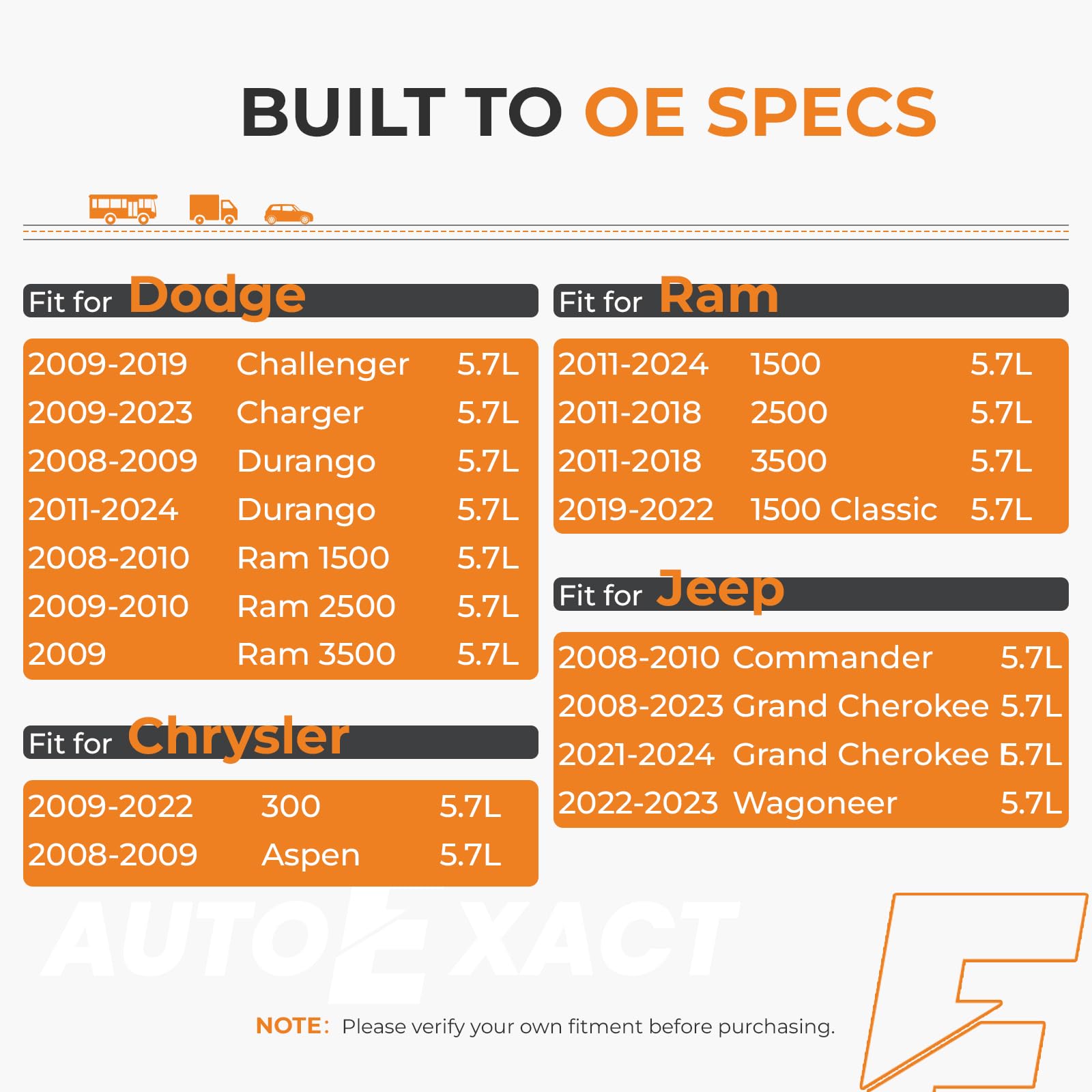 Autoexact compatibility chart highlights broad fitment for 5.7L vehicles