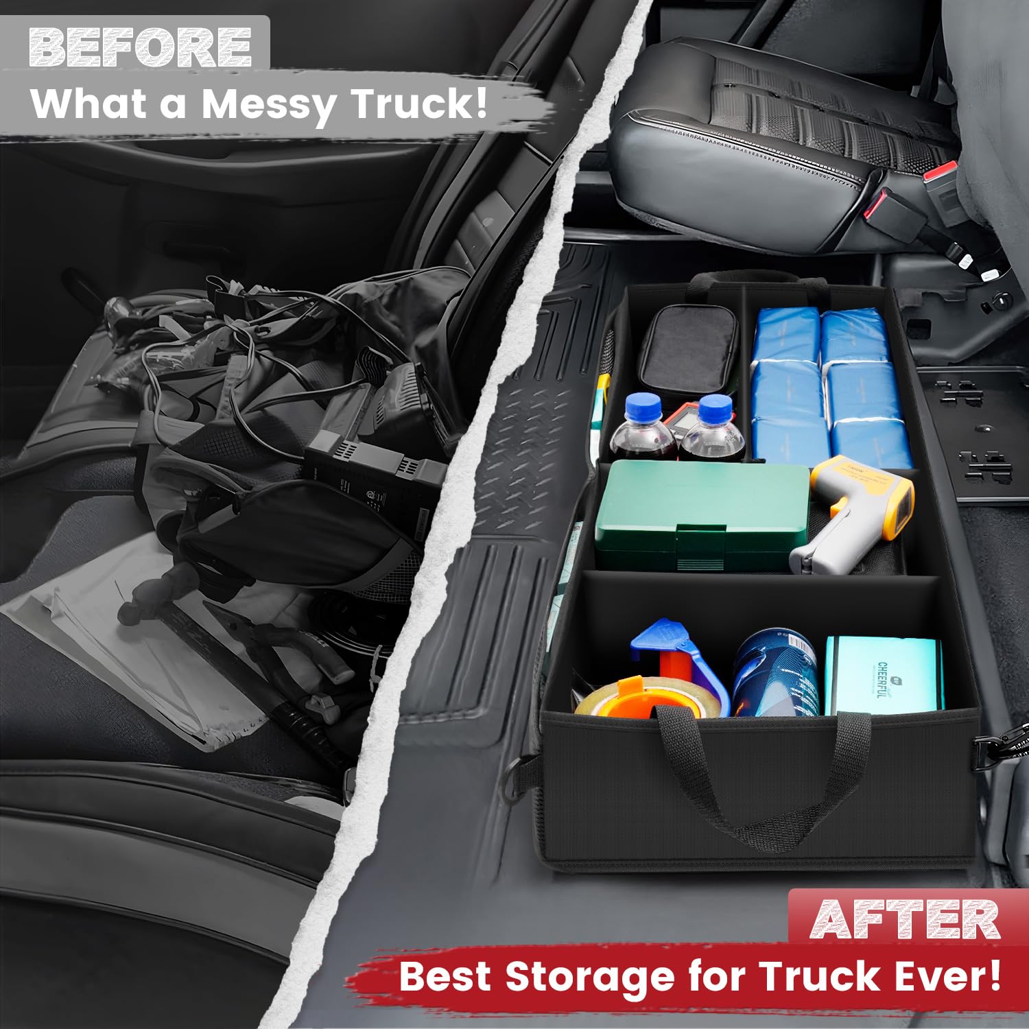 Autofit anti-slip straps keep the underseat organizer stable