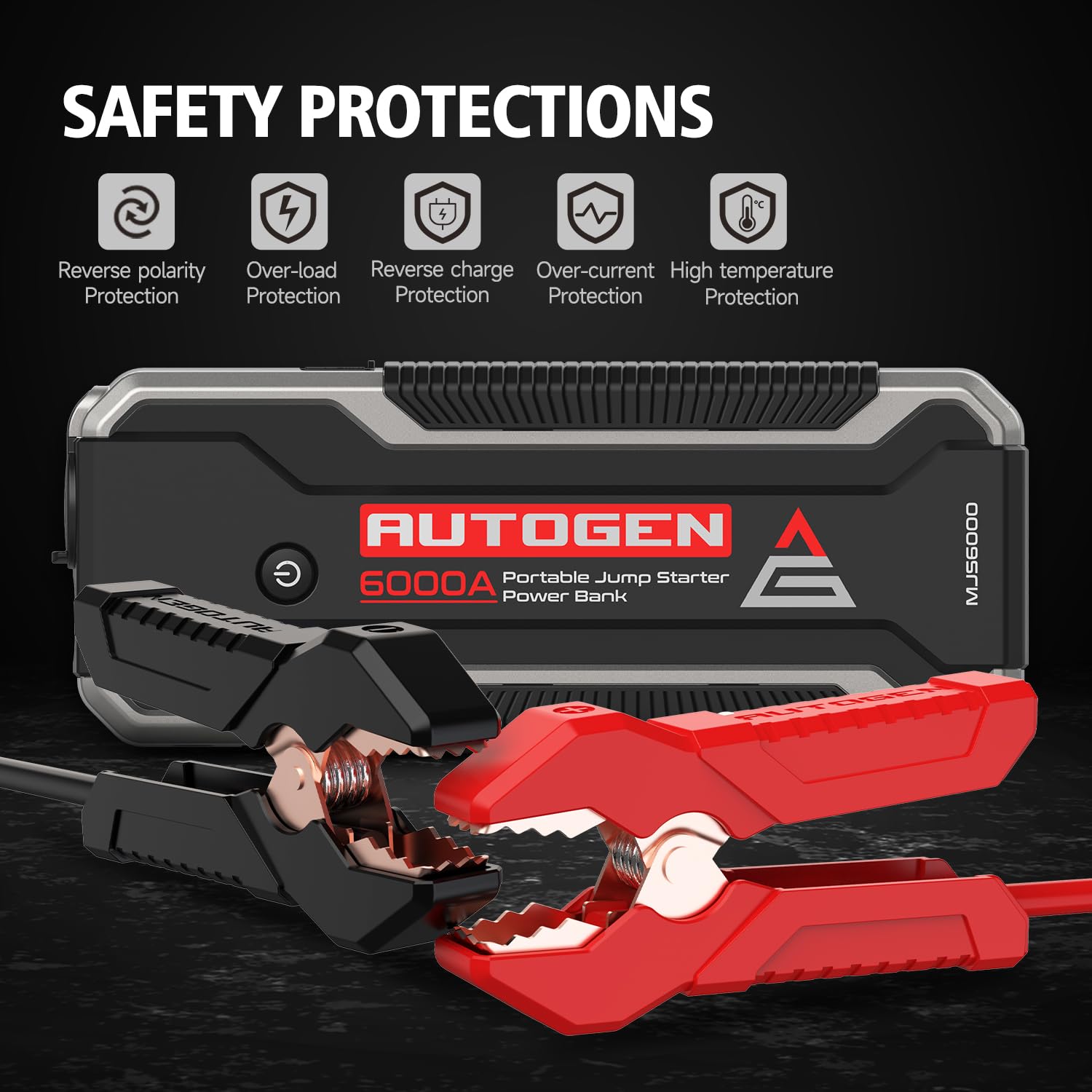 AUTOGEN jump starter in car during roadside assistance, ready for a jump.