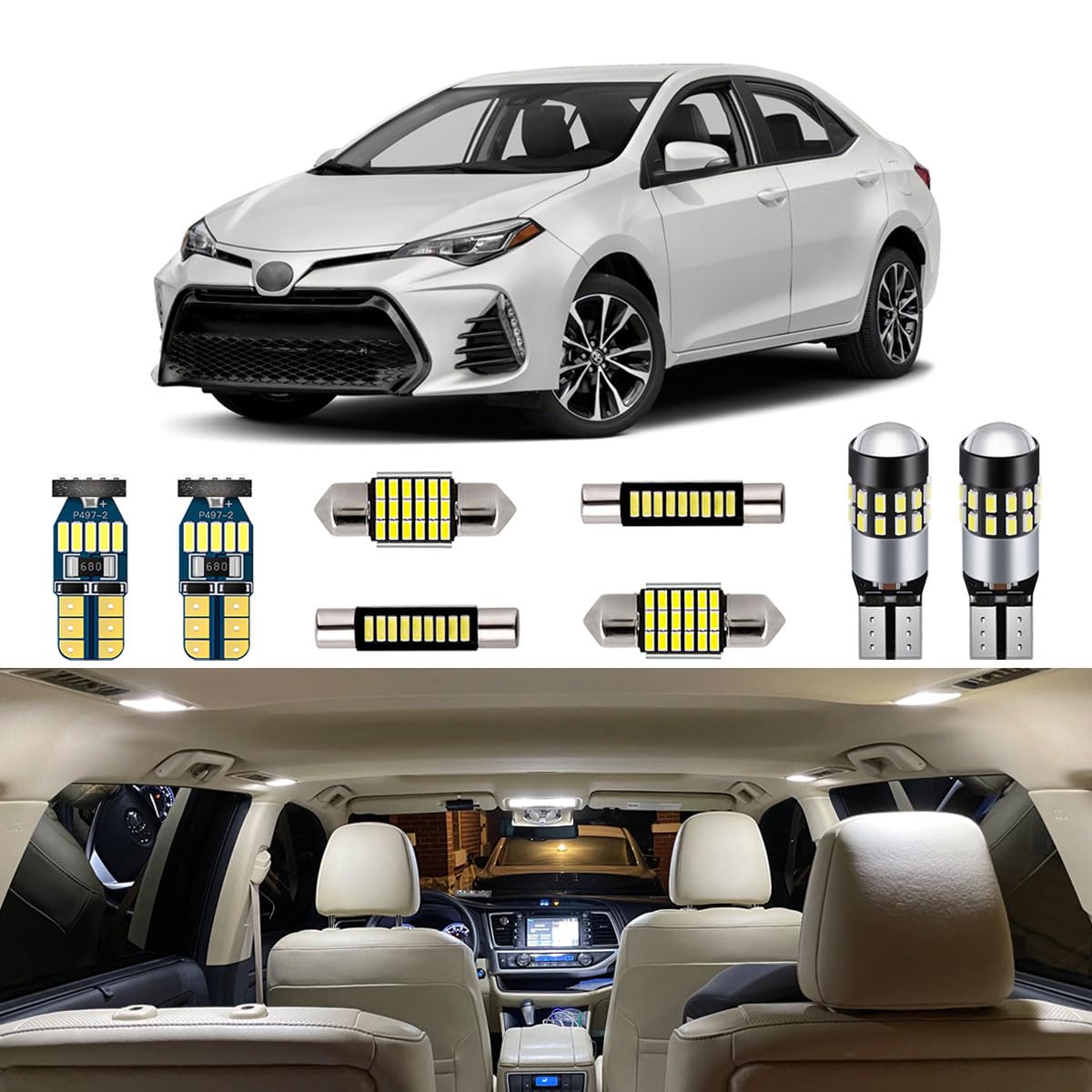 AUTOGINE 6-piece interior kit for Toyota Corolla illuminating cabin clearly