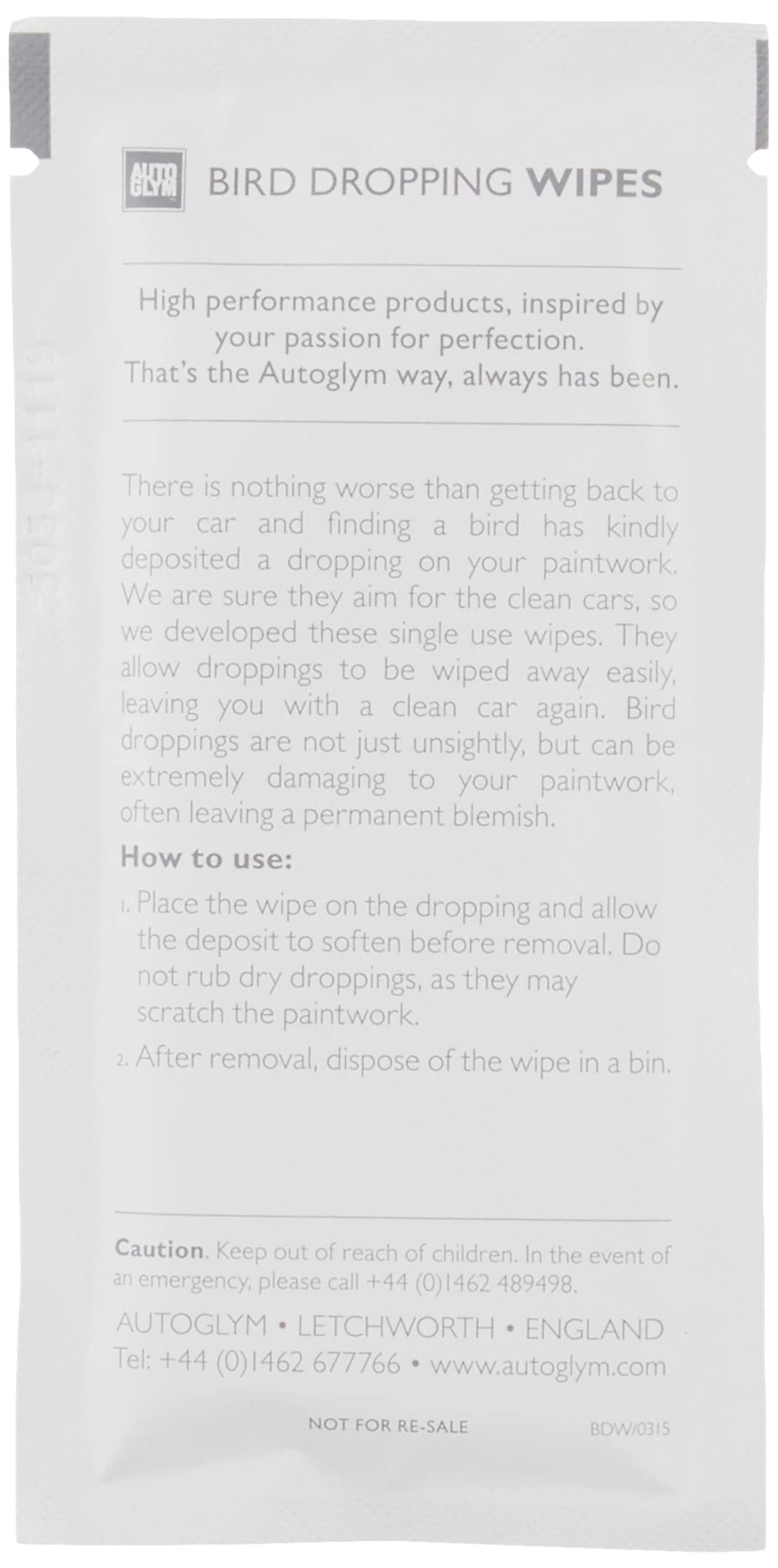 Autoglym Bird Dropping Wipes single-use sachets for mess-free handling