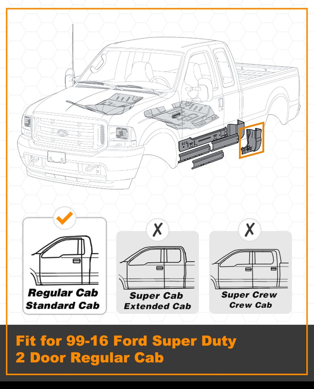 Autoholic cab corner kit on passenger side closeup with clean edge.