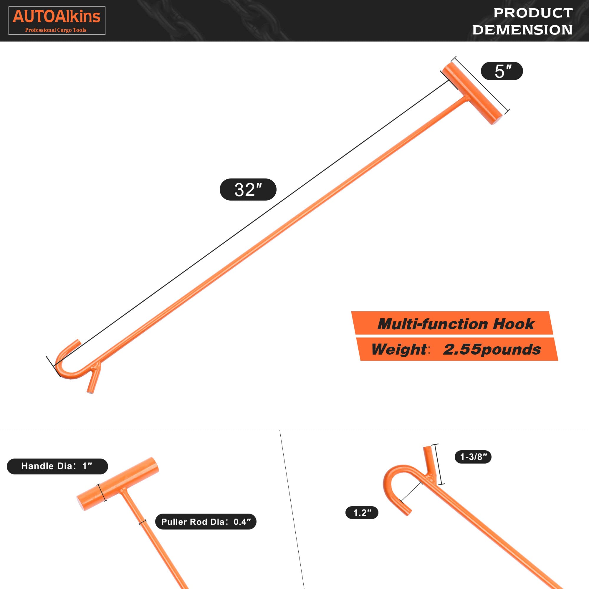 AUTOAlkins 5th-wheel puller hook for versatile load handling.