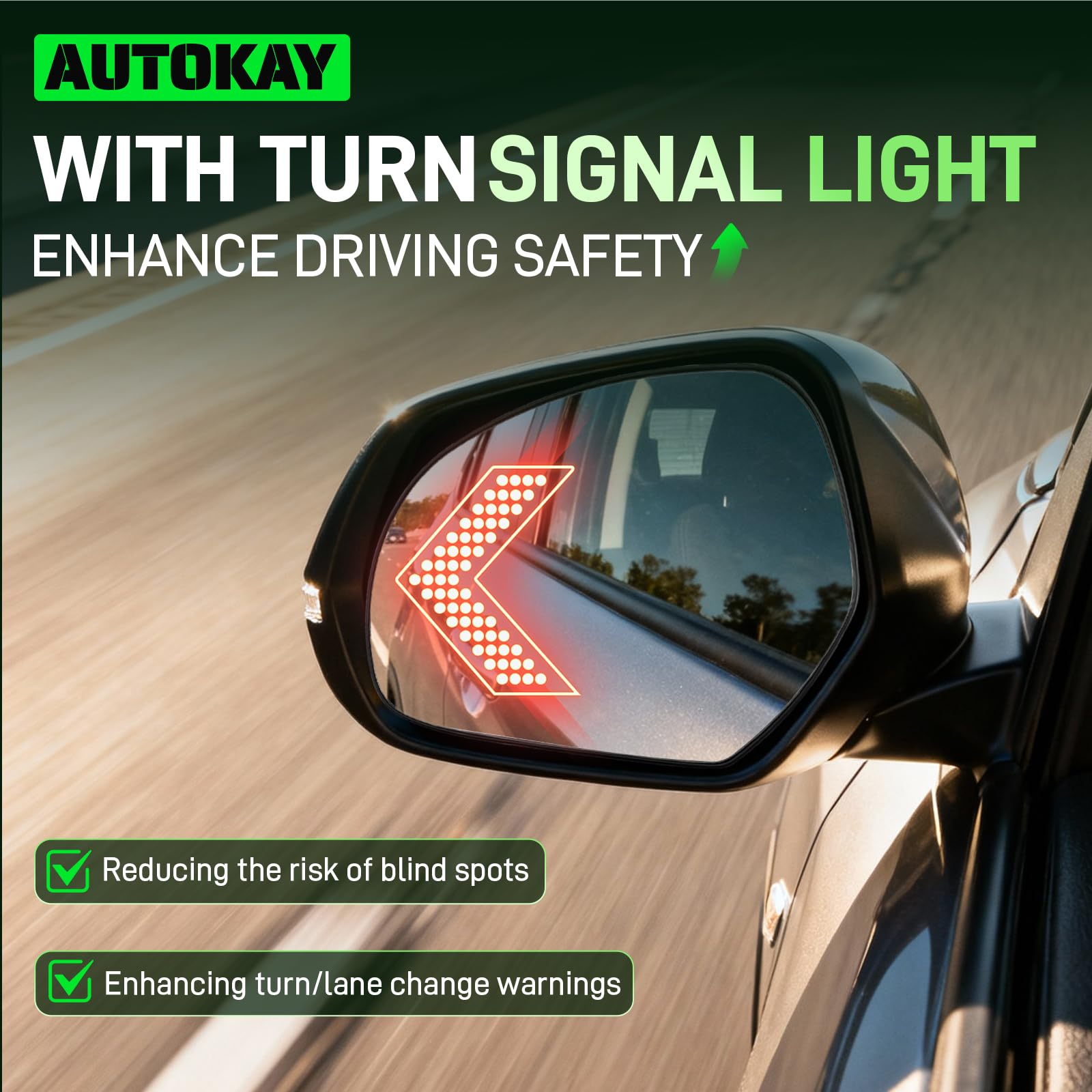 AUTOKAY durable ABS mirror casing resists impact while protecting the glass.