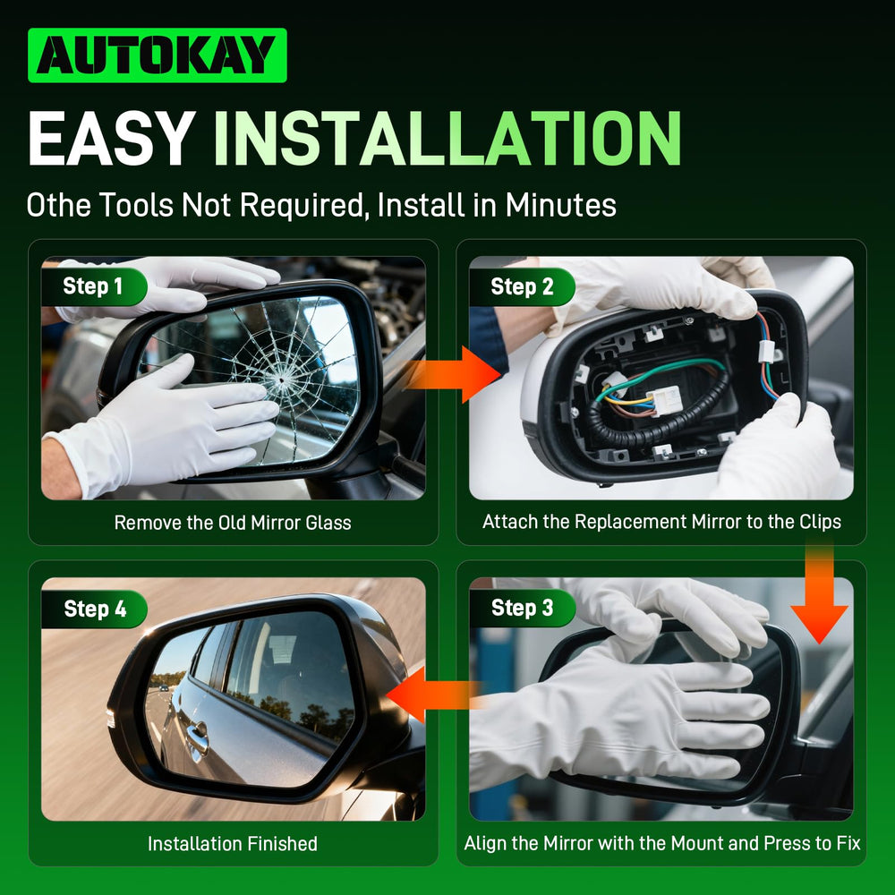 AUTOKAY easy-install direct replacement mirrors fit like original equipment.