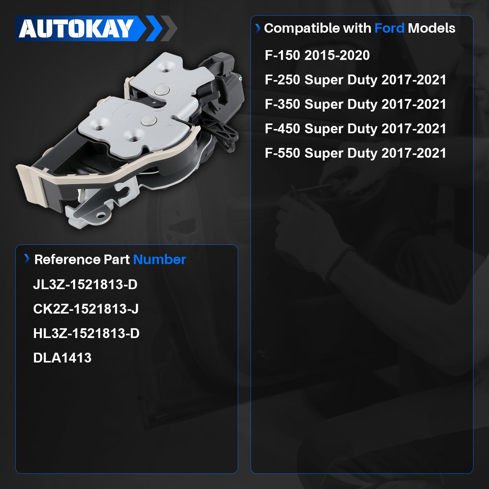 AUTOKAY interior view of front left door lock actuator, built-in spring design.