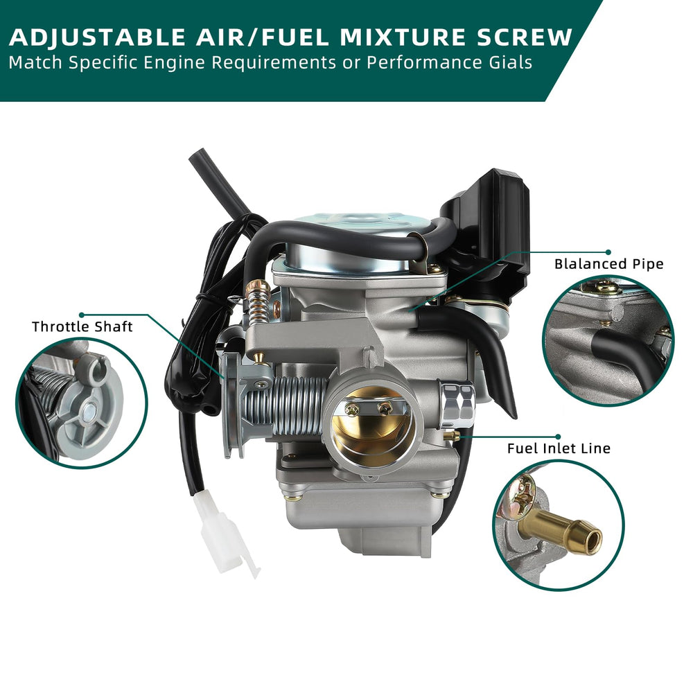 AUTOKAY GY6-150 carburetor side angle showing mounting flange and connections