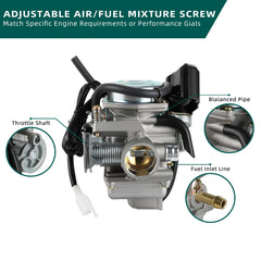 AUTOKAY GY6-150 carburetor side angle showing mounting flange and connections