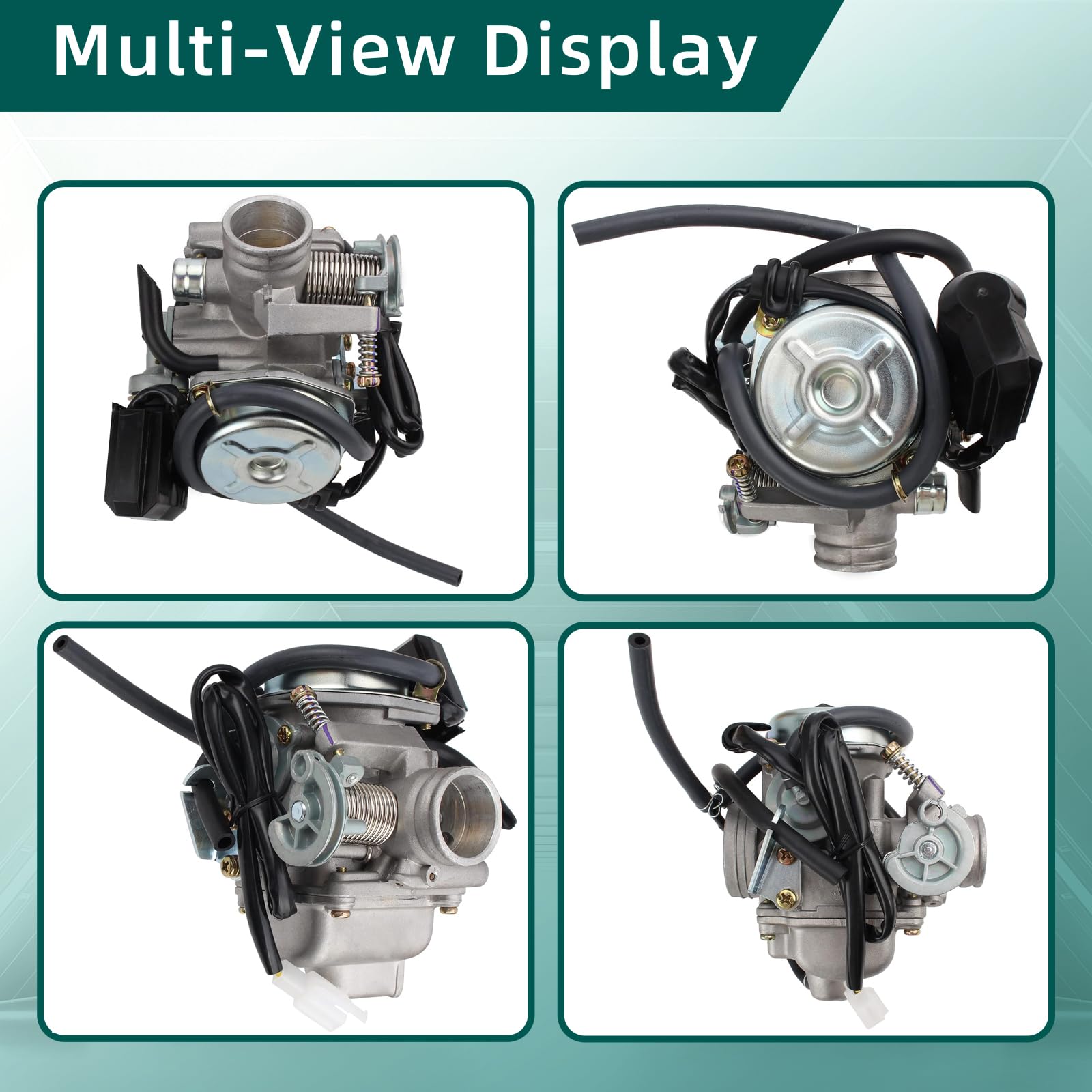 AUTOKAY GY6-150 carburetor top view highlighting diaphragm area and inlet