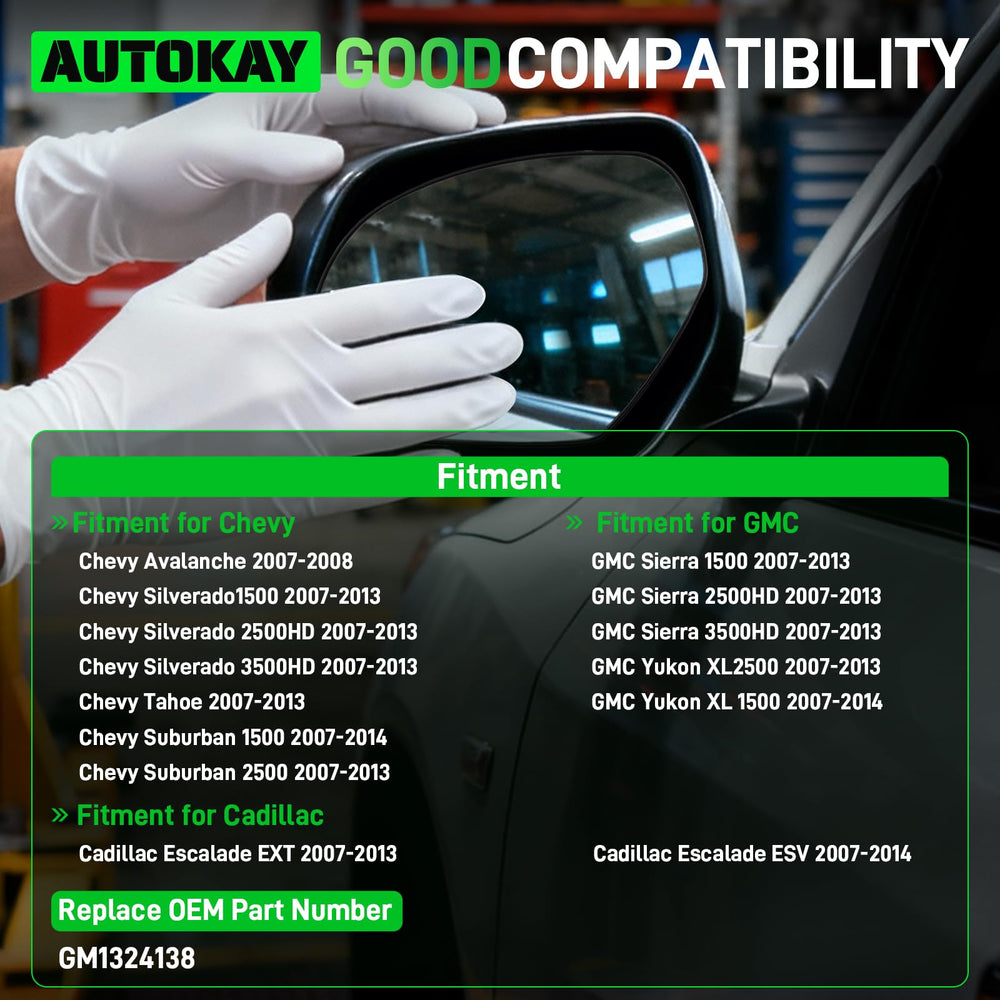 AUTOKAY heated mirror glass assembly defogs in rain or frost for clearer viewing.