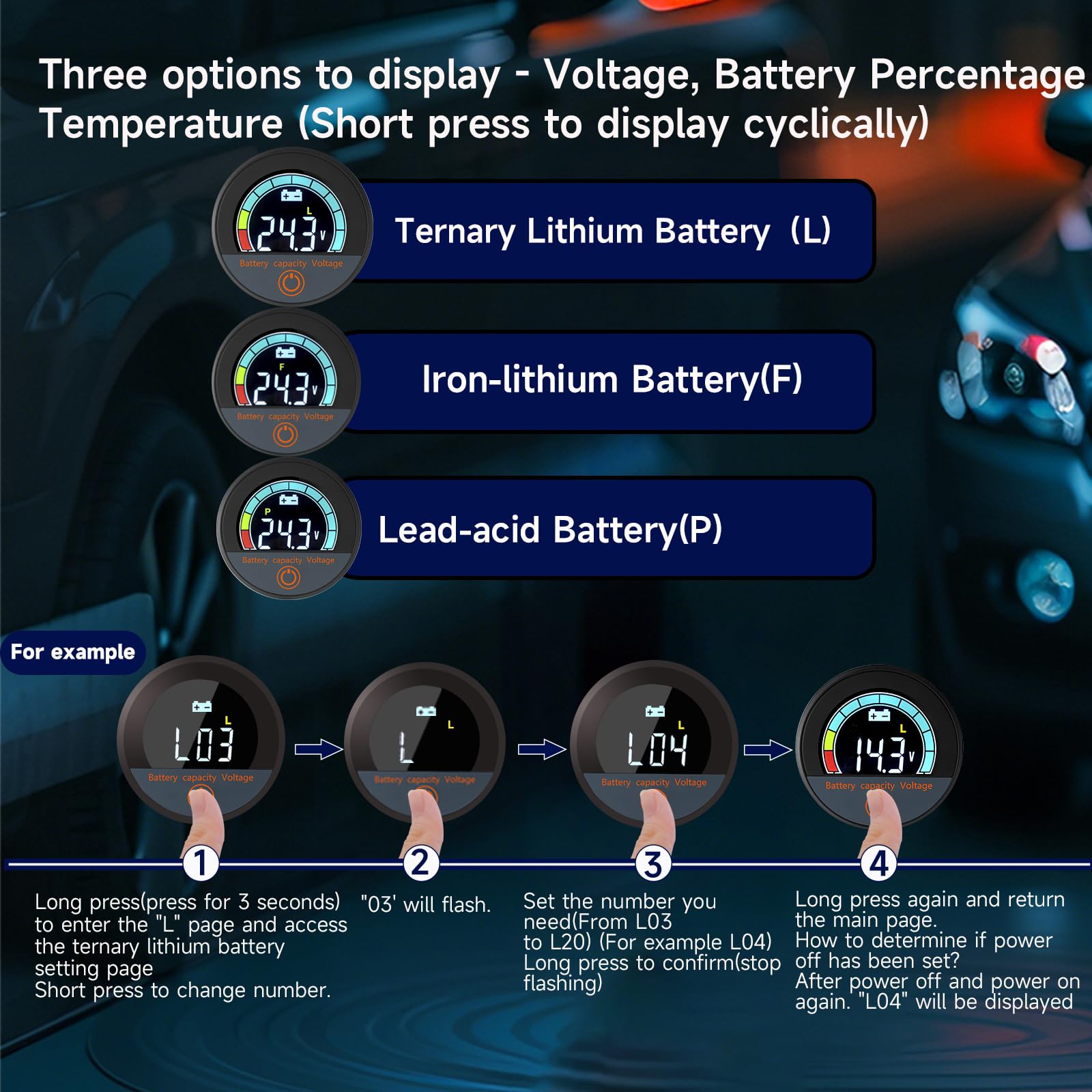 Autokcan Battery Monitor displays battery percentage for easy monitoring.