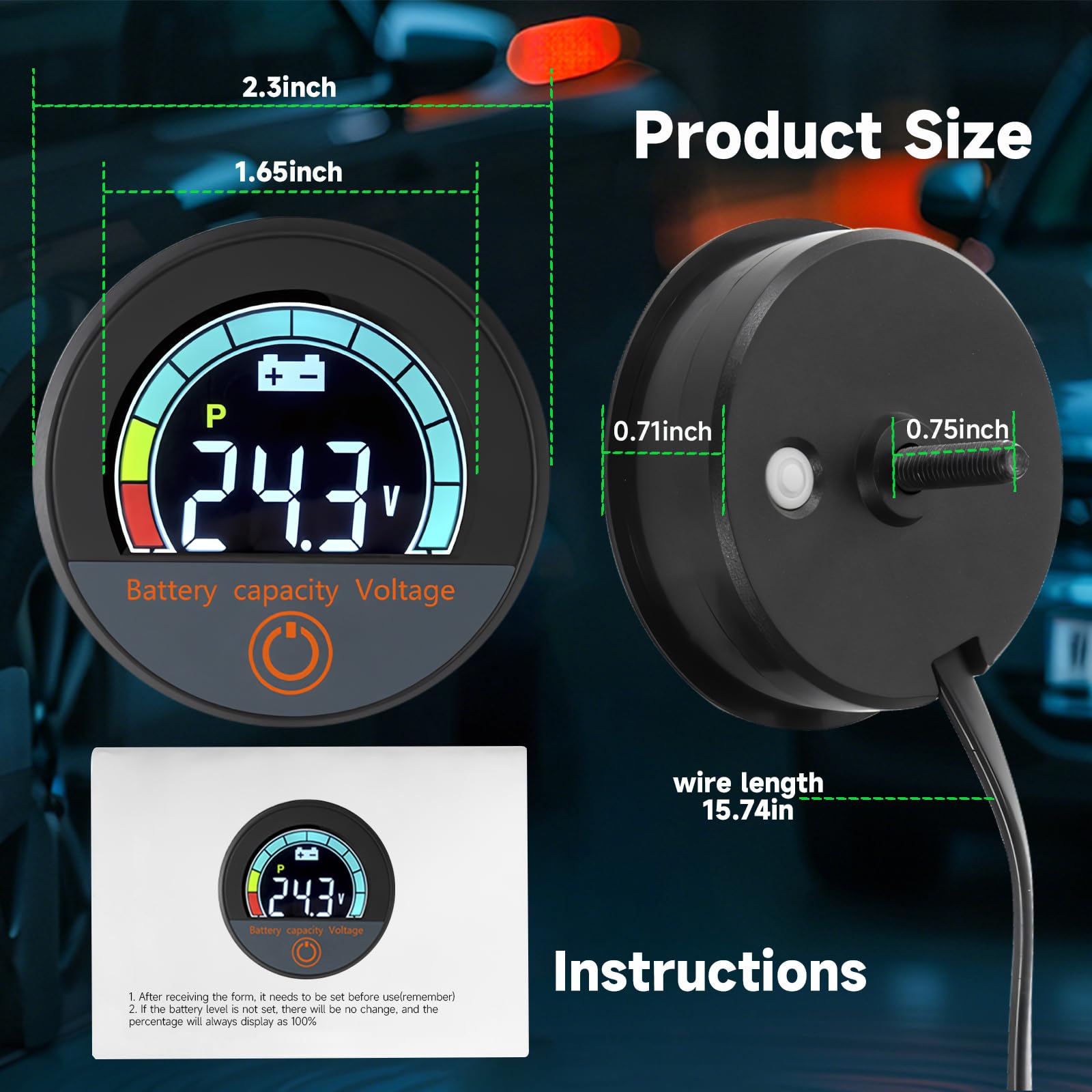Autokcan Battery Monitor ideal for golf carts, cars, and motorcycles.