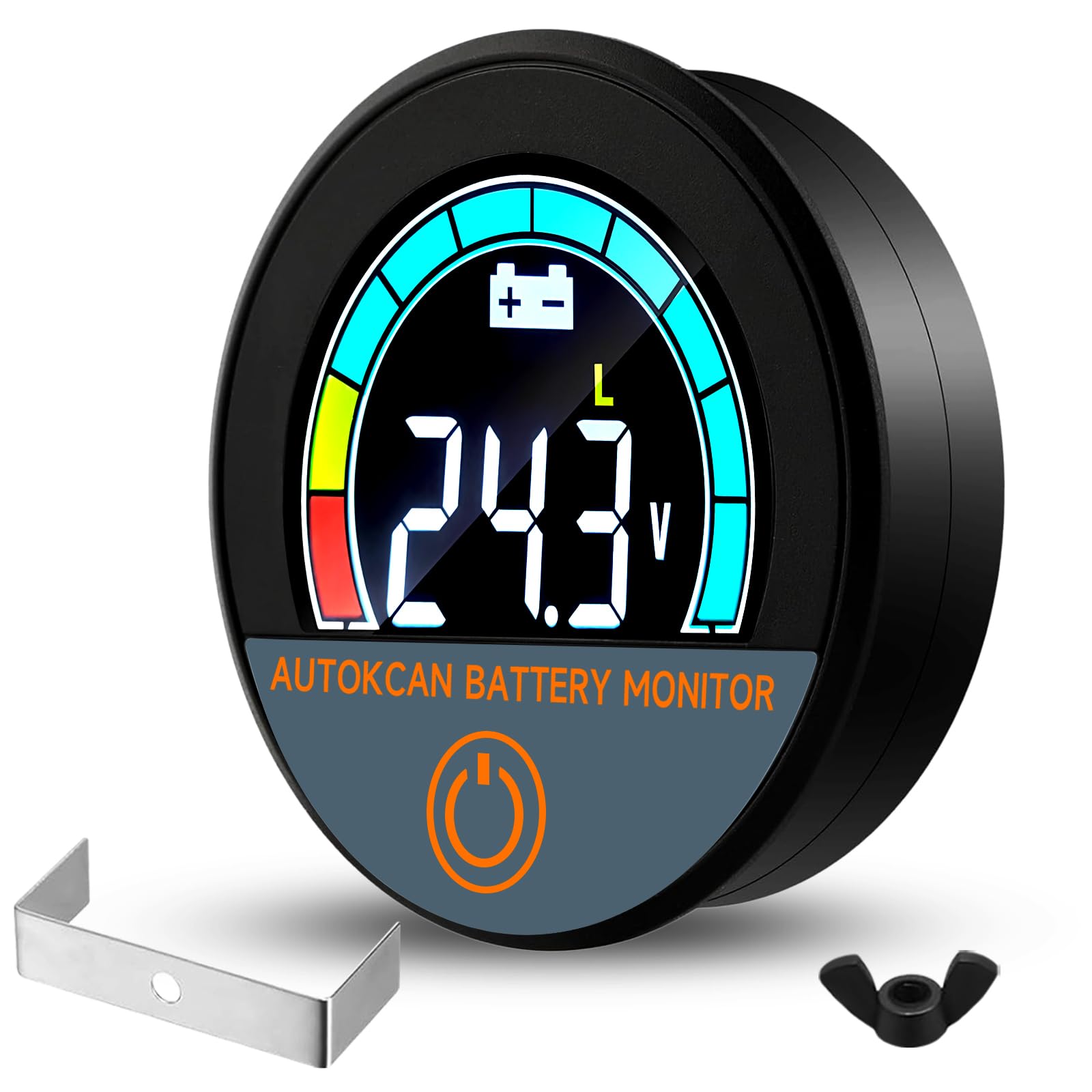 Autokcan Battery Monitor LCD voltage display for quick status checks.