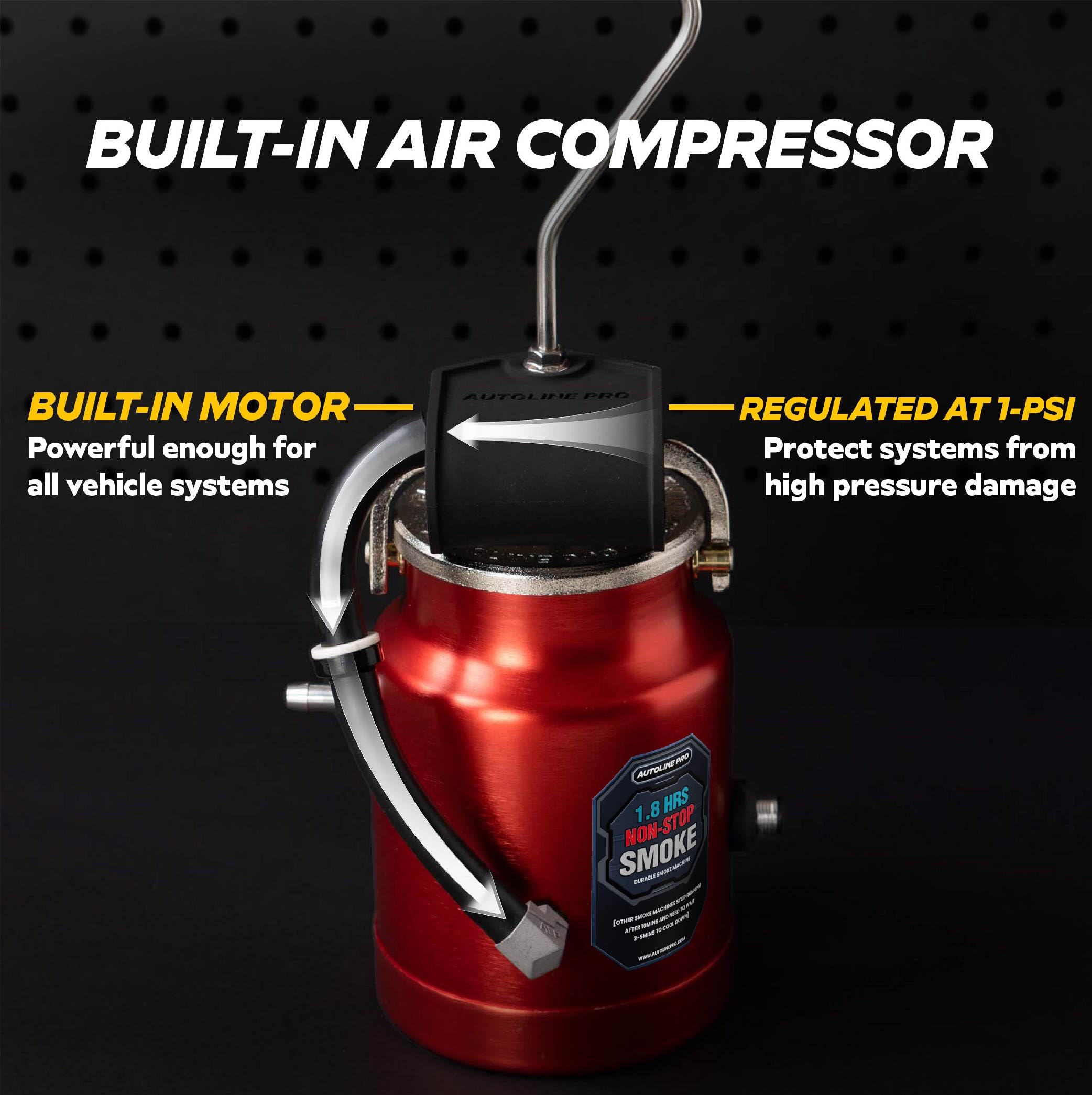 AutoLine Pro 1.8-hour non-stop smoke testing capability emphasized