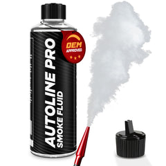 AutoLine Pro smoke fluid reveals EVAP leak-detection setup with dense smoke.