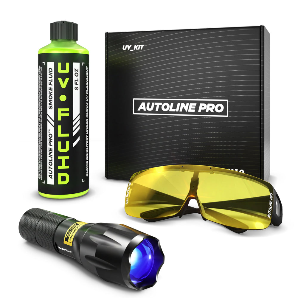 AutoLine Pro UV Kit fluid glow shows bright leak detection in EVAP tests
