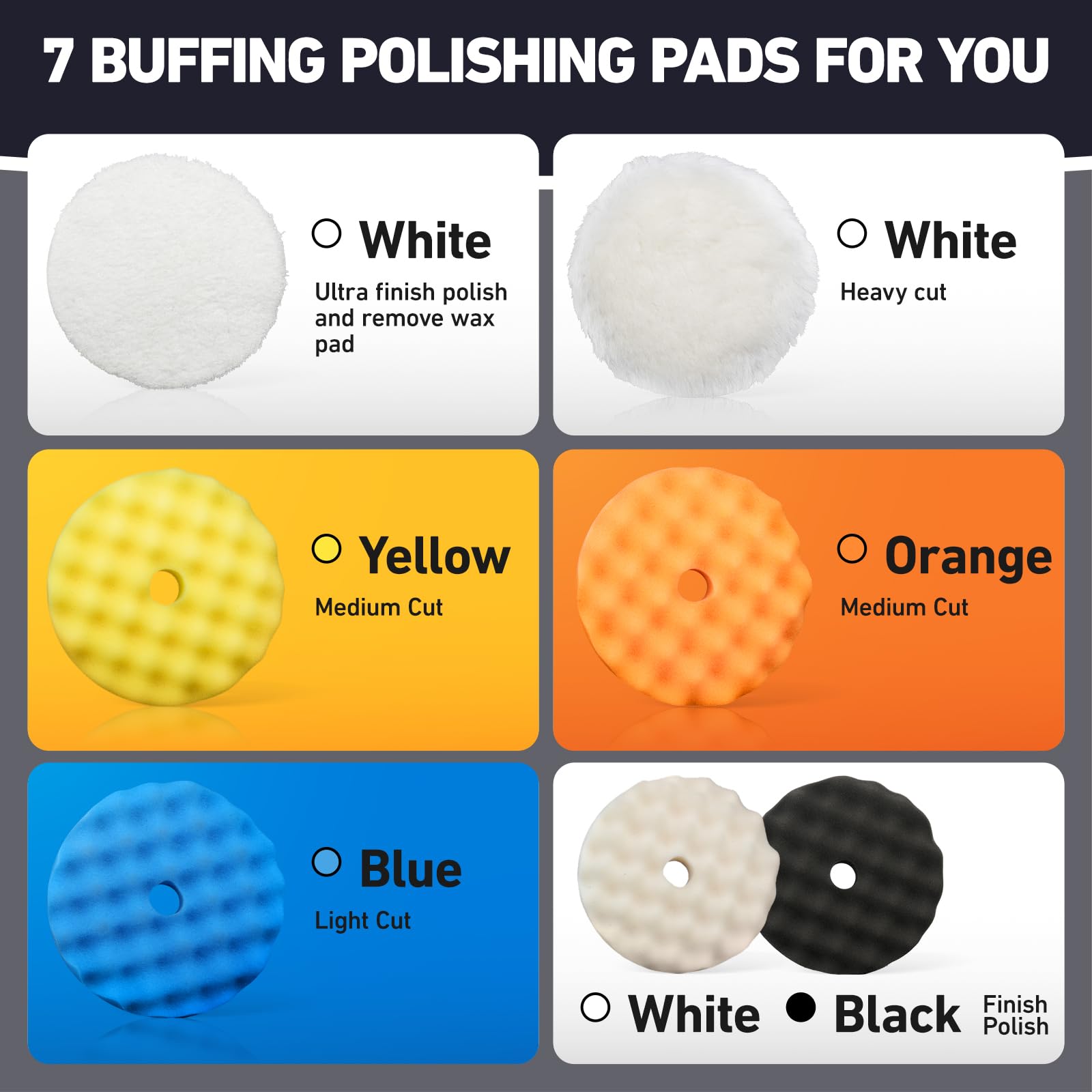 Autolock 5in buffing pads kit back view highlights dual-sided design for safe polishing.
