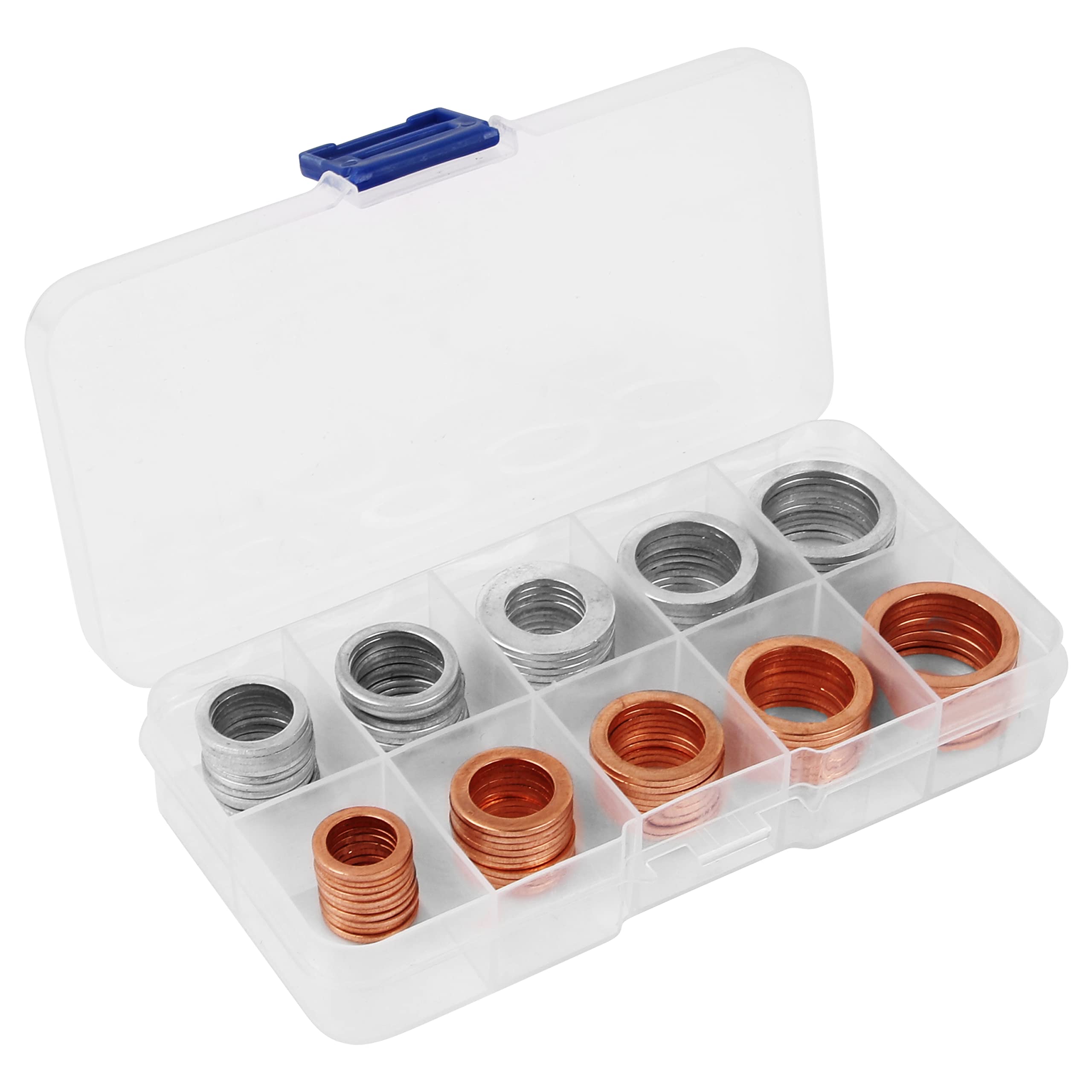 AUTOMAJOR copper washer sealing a drain plug during an oil change.