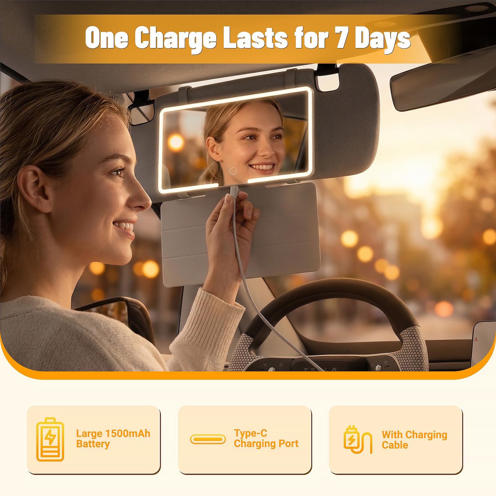 Automiim USB-C charging keeps the mirror ready with quick recharges.