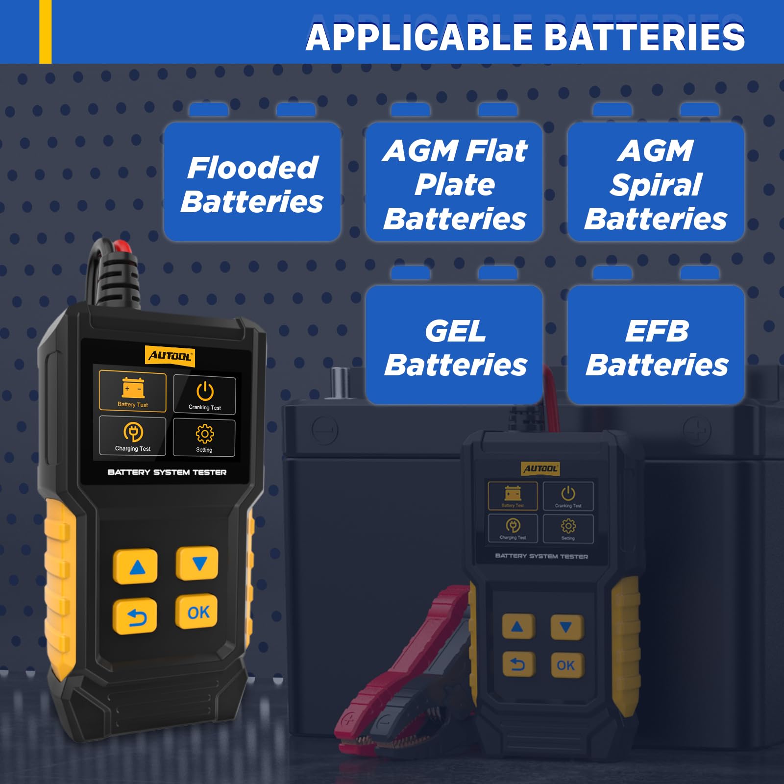 AUTOOL BT360 insulated clips prevent misconnection during tests.