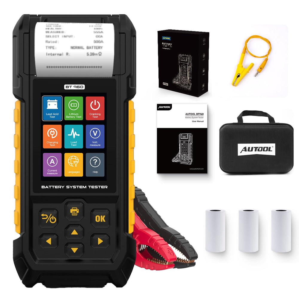 AUTOOL BT960 front view with LCD display showing test results