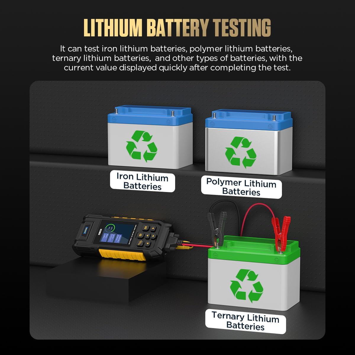 AUTOOL BT960 tests lithium batteries like LiFePO4 and Li-ion